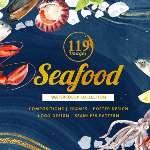 Seafood Watercolor Illustration set cover image.