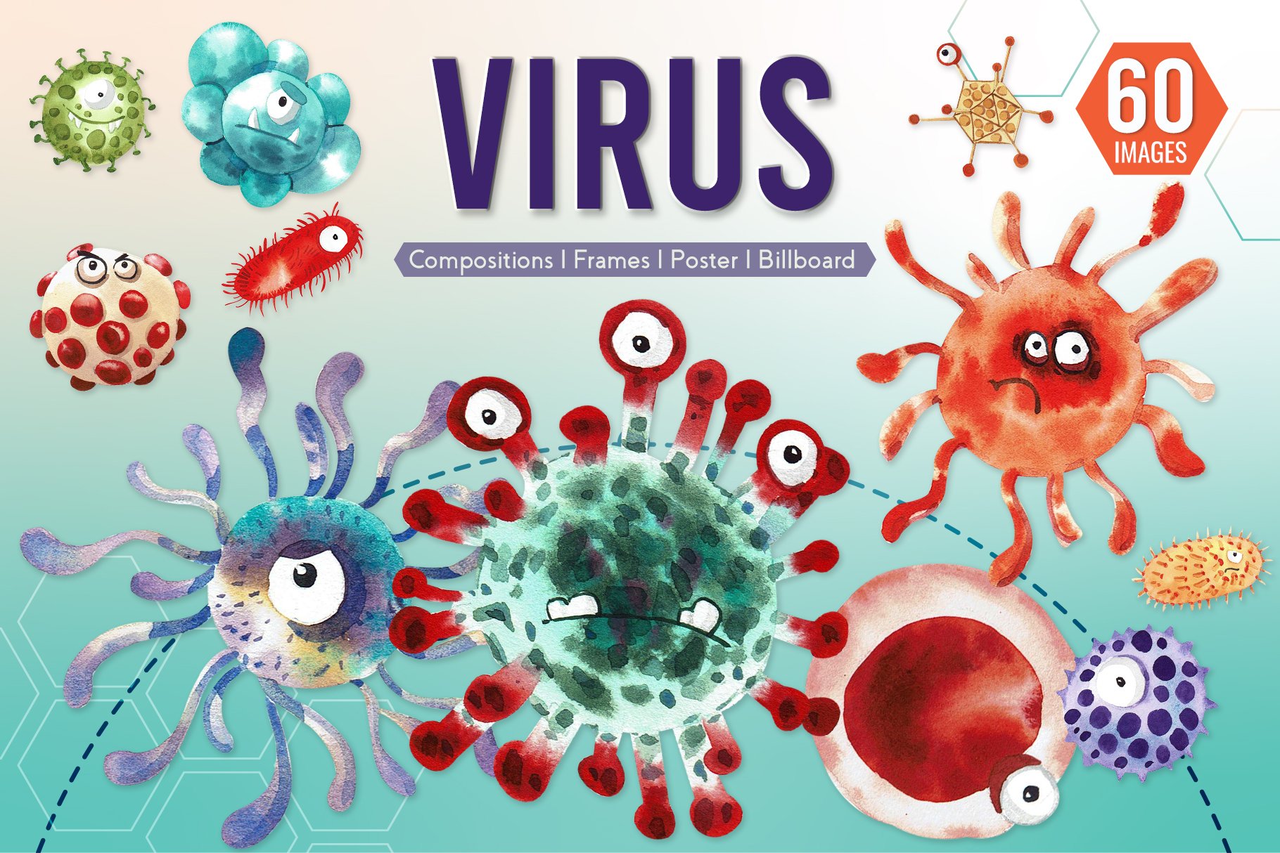 Cute Virus Cartoon Monster Character cover image.