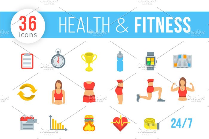 Fitness and Healthy Lifestyle Icons preview image.