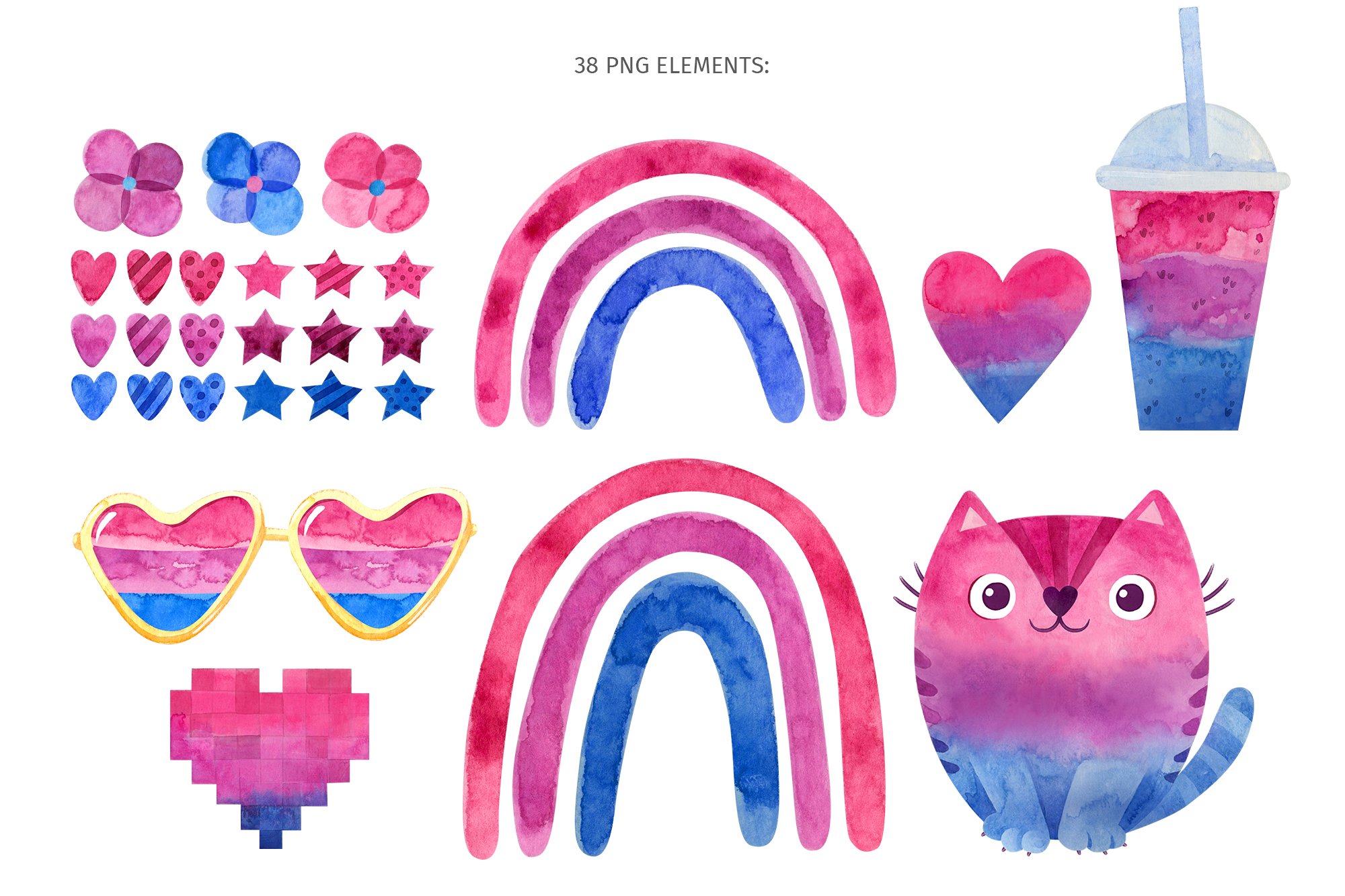 Bisexual pride clipart and patterns preview image.
