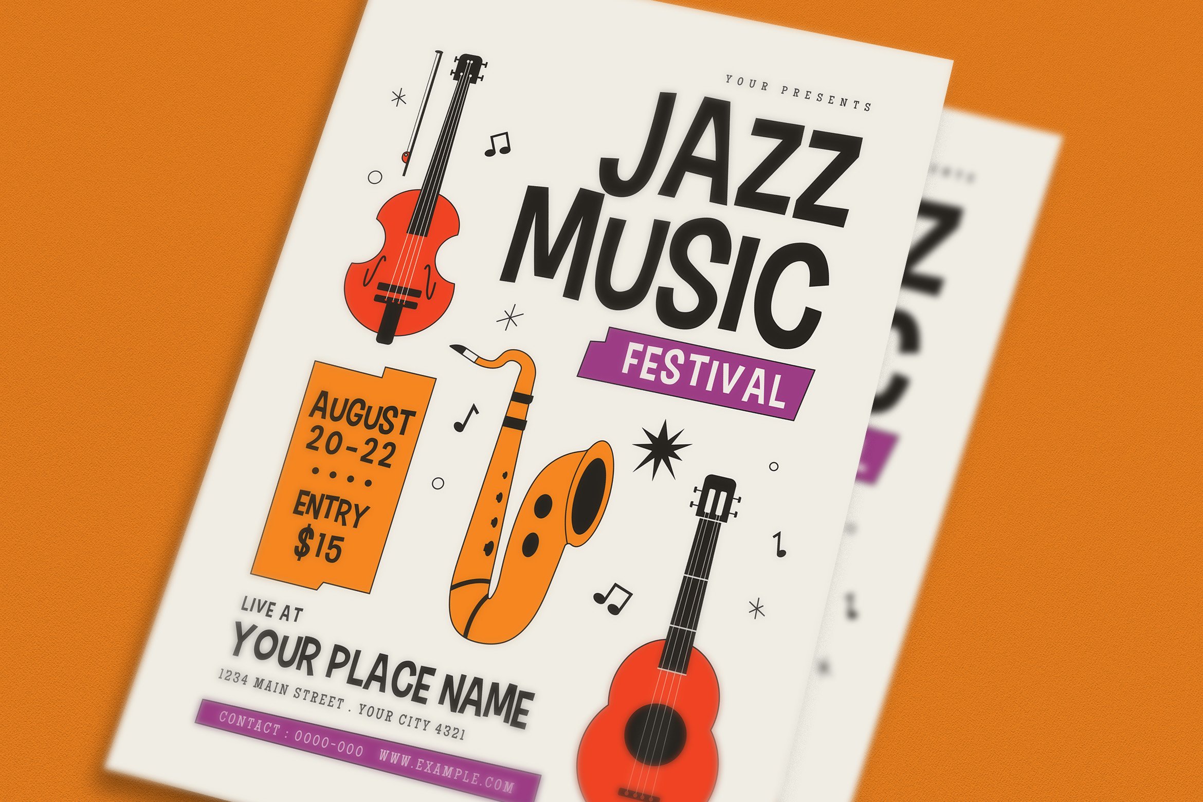 Retro Jazz Music Flyer preview image.