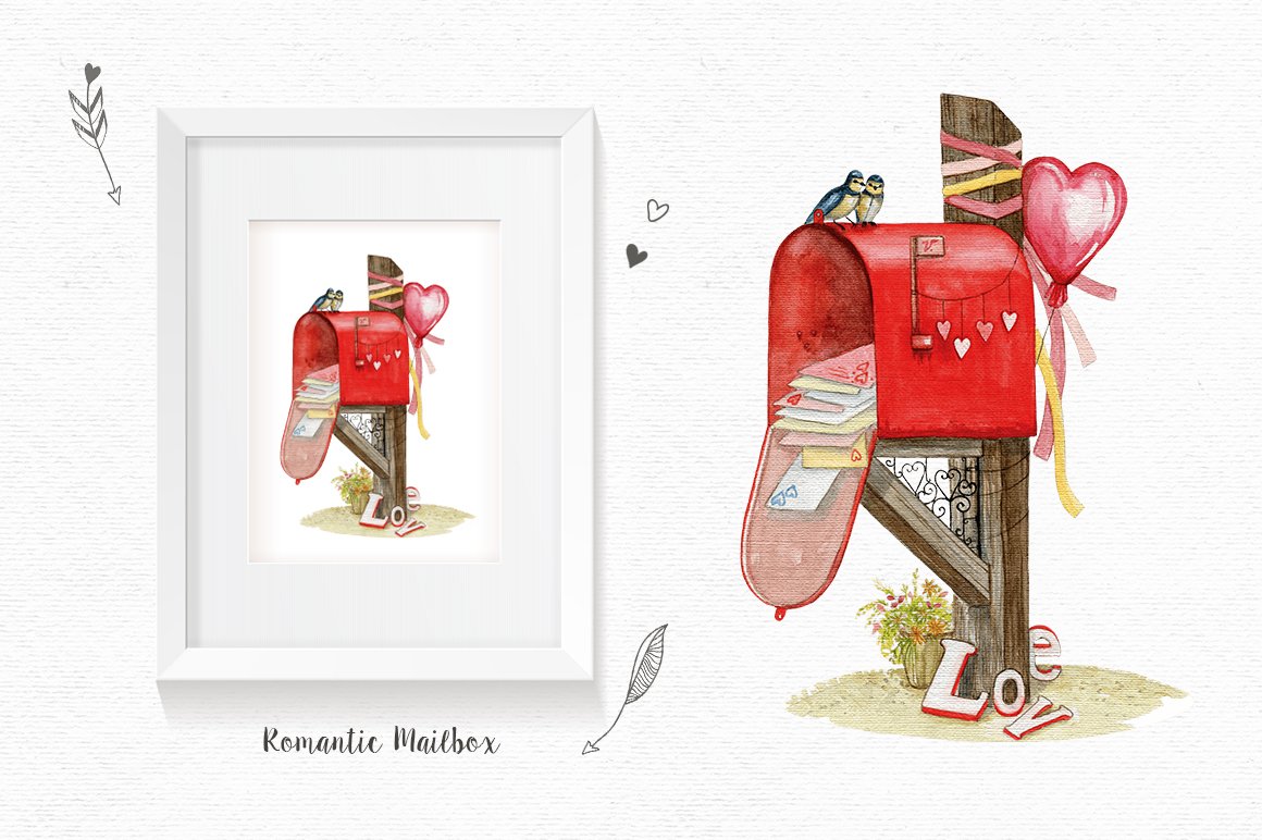 Mailboxes. Watercolor Hand drawn Set preview image.