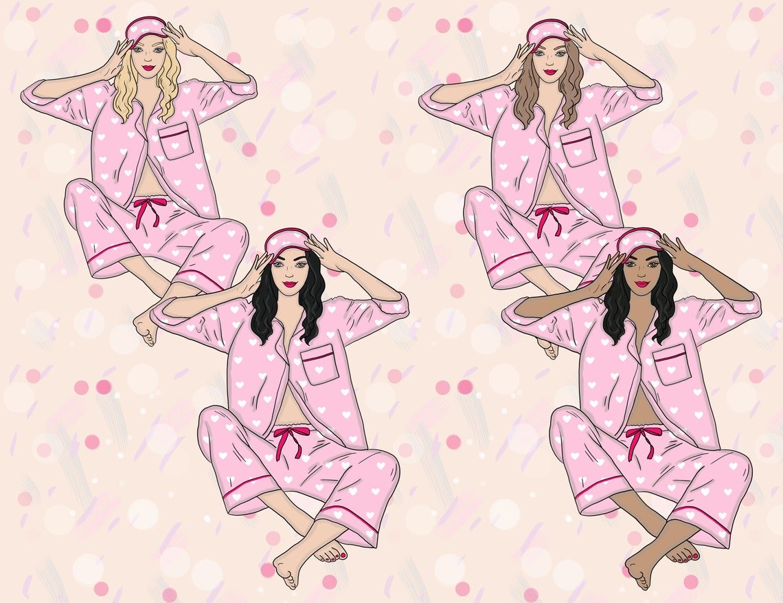 Pajama Party Girls Clipart preview image.