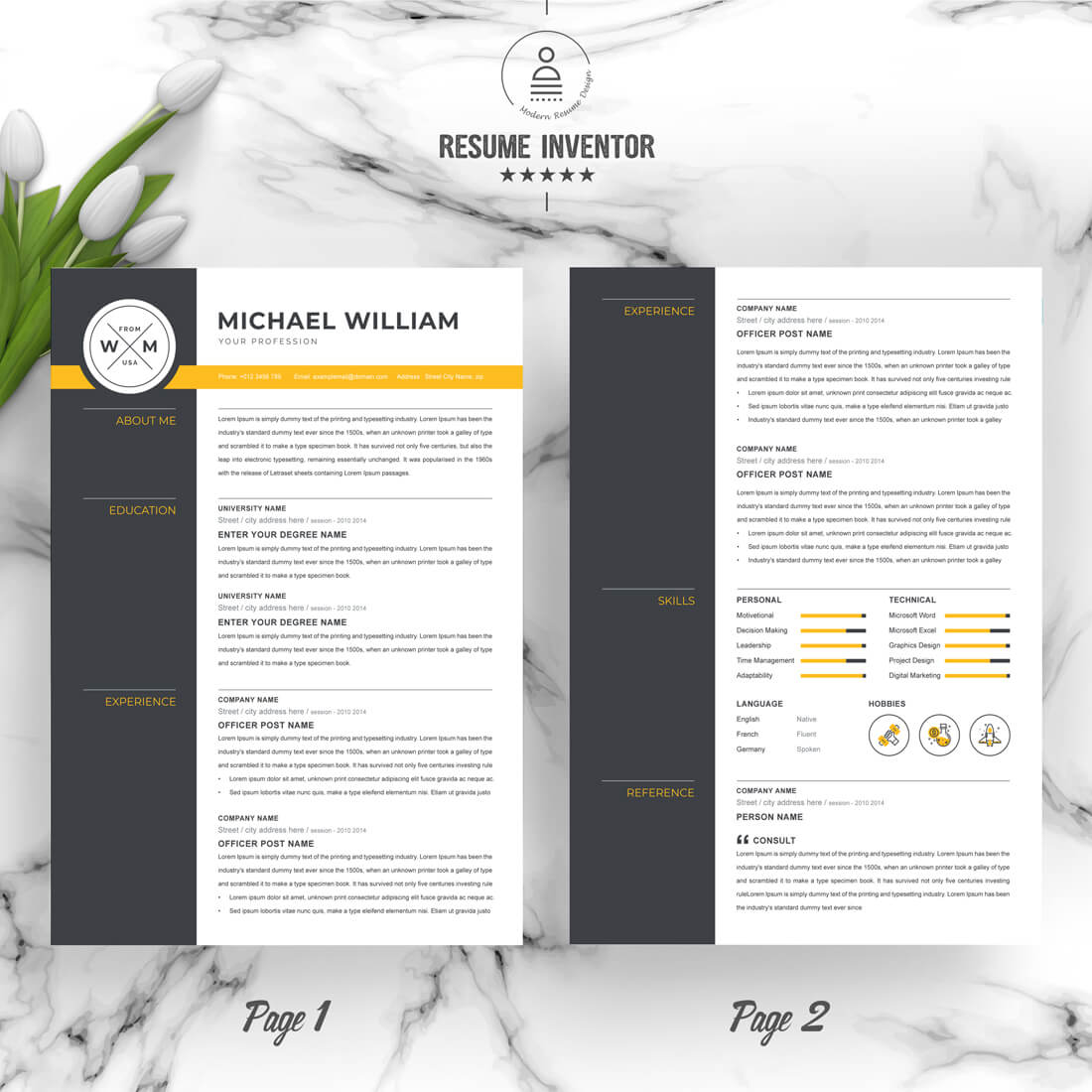 Professional Resume & CV Design Template | CV Template | EPS, PSD, INDD, DOCX & PAGES Format preview image.