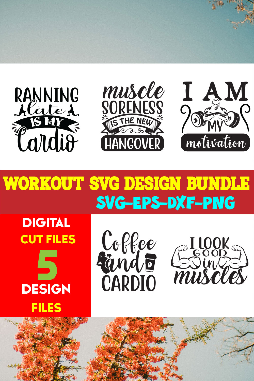 Workout T-shirt Design Bundle volume -02 pinterest preview image.