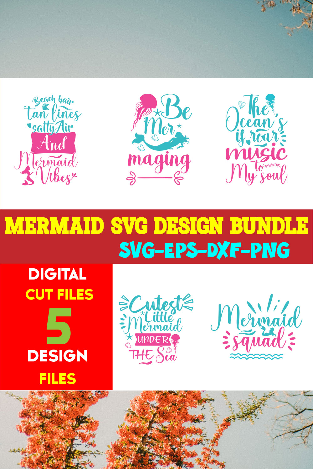 Mermaid T-shirt Design Bundle volume -01 pinterest preview image.