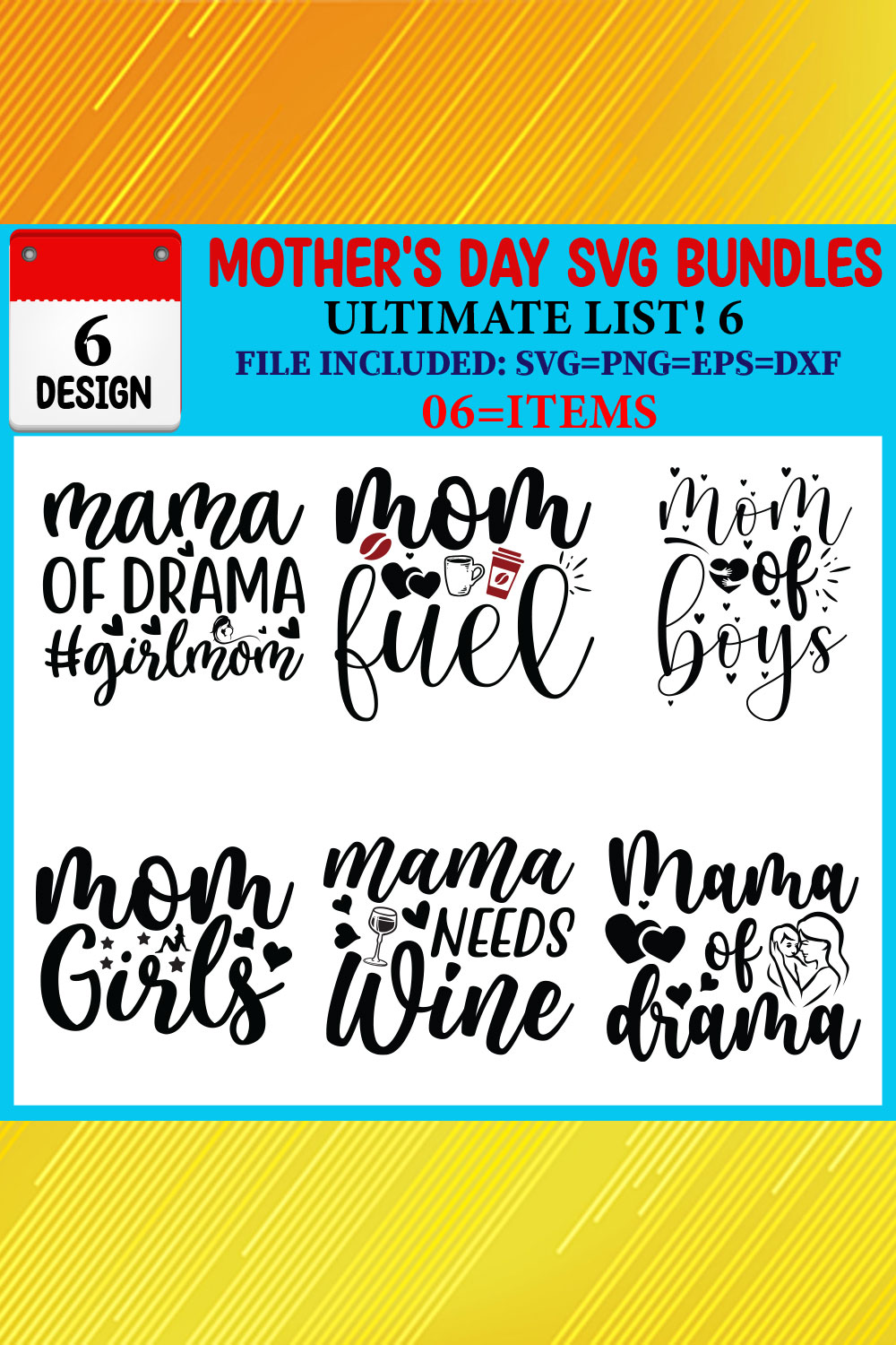 Mother's Day T-shirt Design Bundle Vol-18 pinterest preview image.