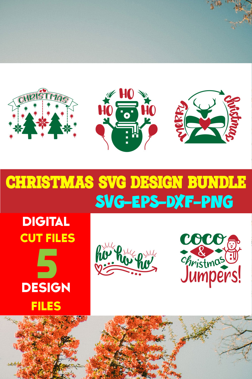 Christmas SVG T-shirt Design Bundle Volume-51 pinterest preview image.