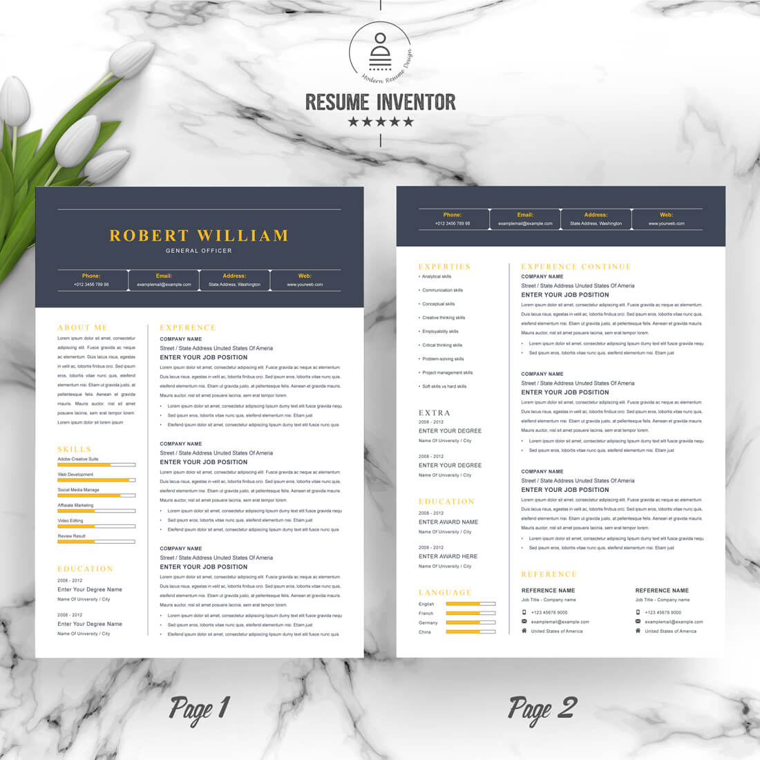 General Officer Resume & CV Template | Pages, Word, Eps, & INDD Format Design Template preview image.