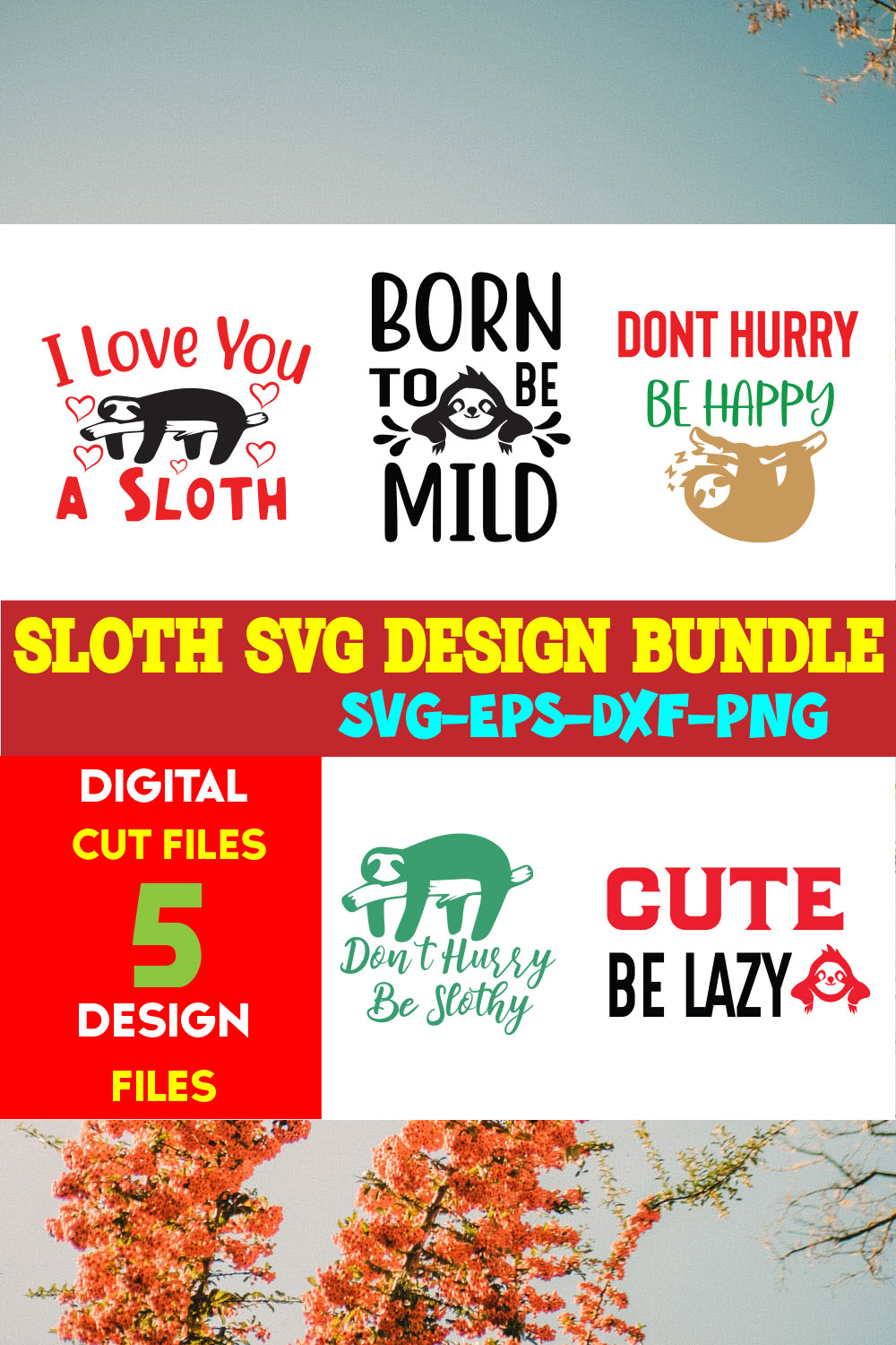 Sloth T-shirt Design Bundle Vol-06 pinterest preview image.