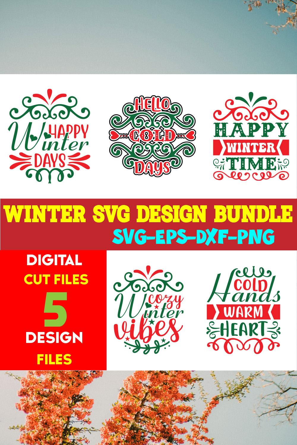 Winter T-shirt Design Bundle volume -01 pinterest preview image.