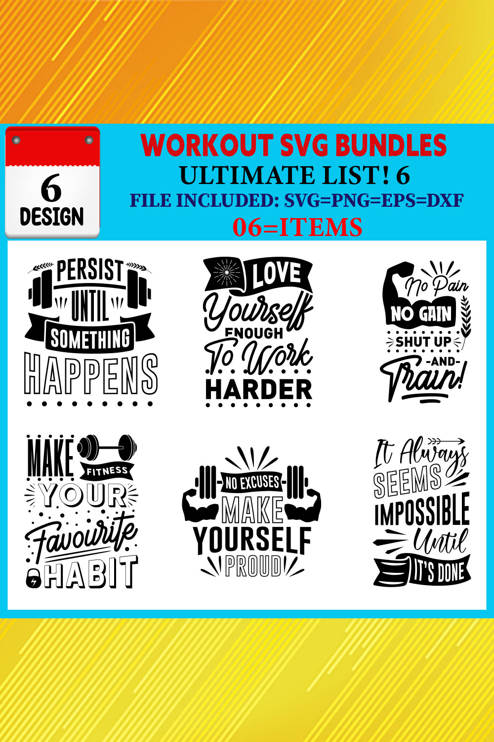 Workout T-shirt Design Bundle Vol-03 pinterest preview image.