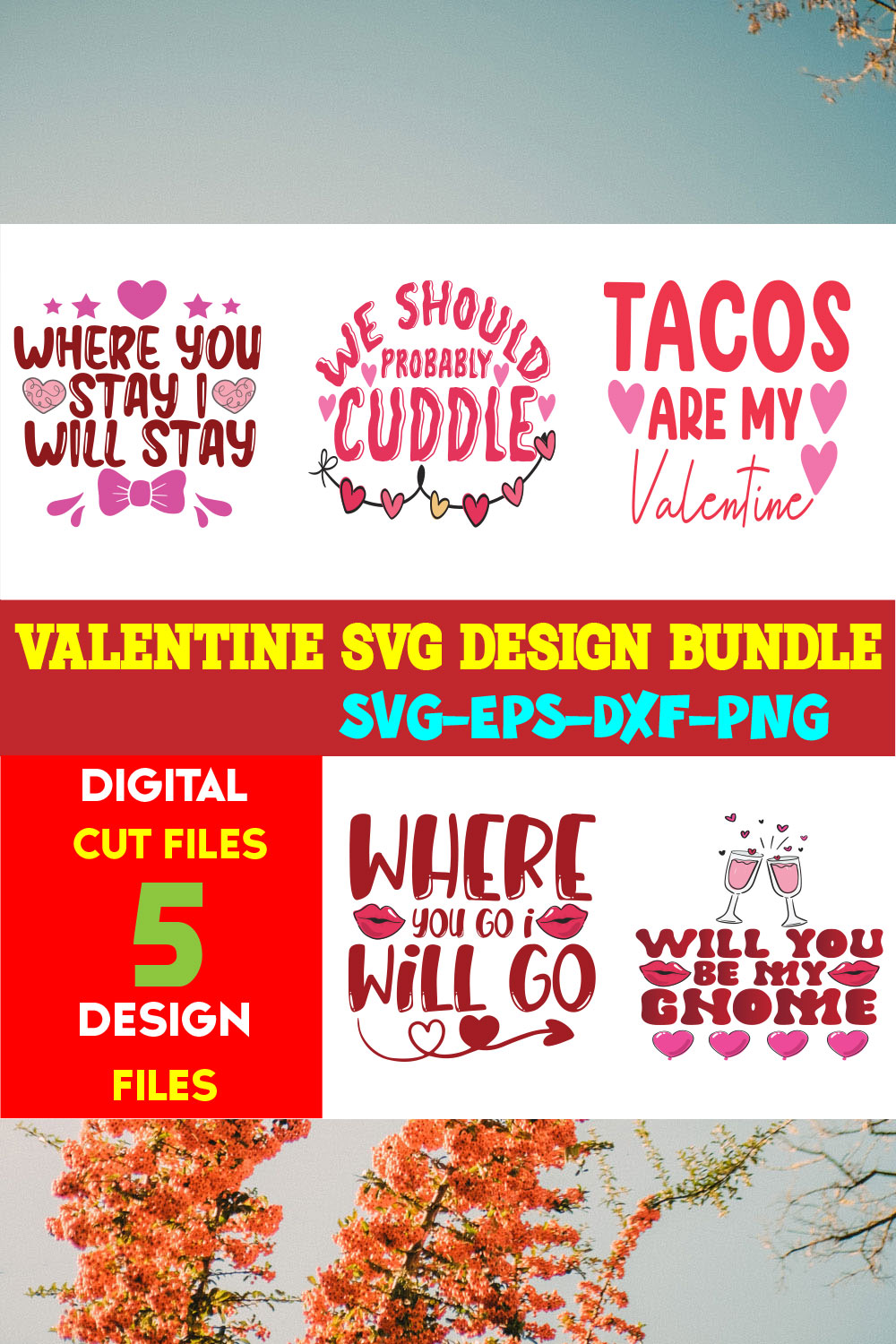 Valentine T-shirt Design Bundle Vol-17 pinterest preview image.