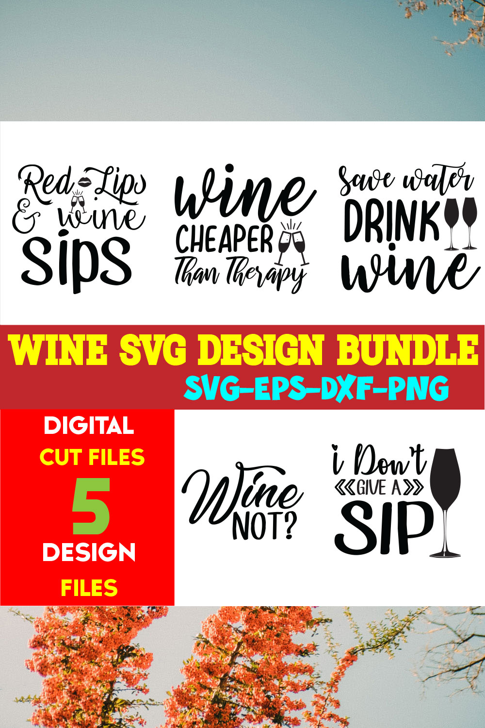 Wine T-shirt Design Bundle Volume-01 pinterest preview image.