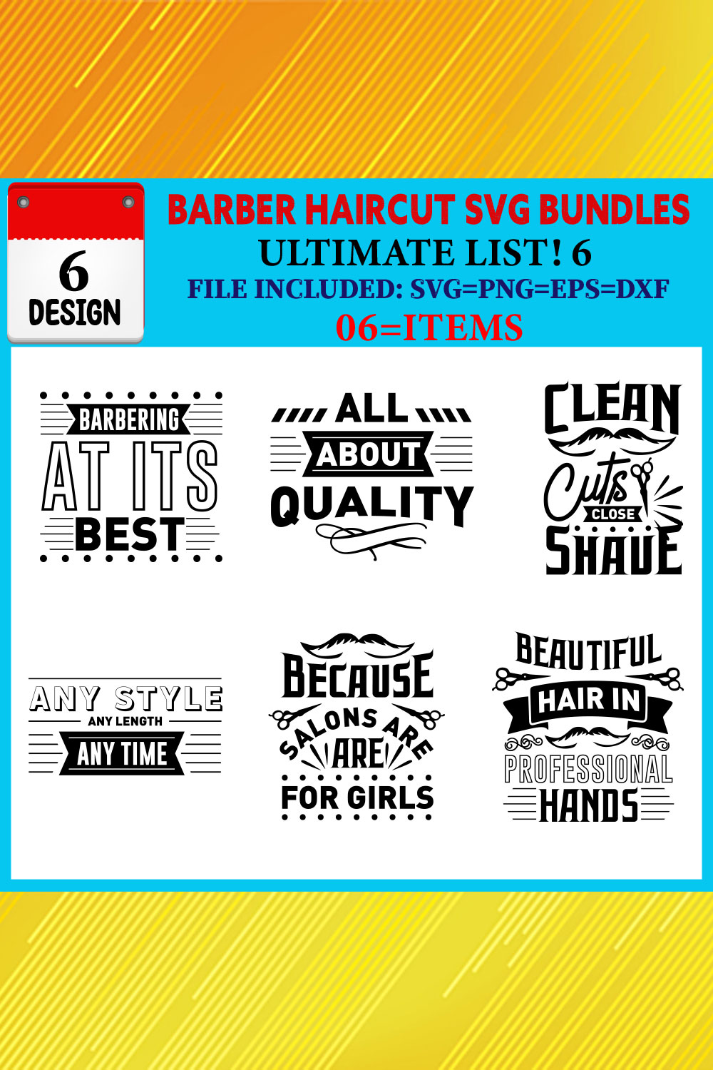 Barber Haircut T-shirt Design Bundle Vol-01 pinterest preview image.