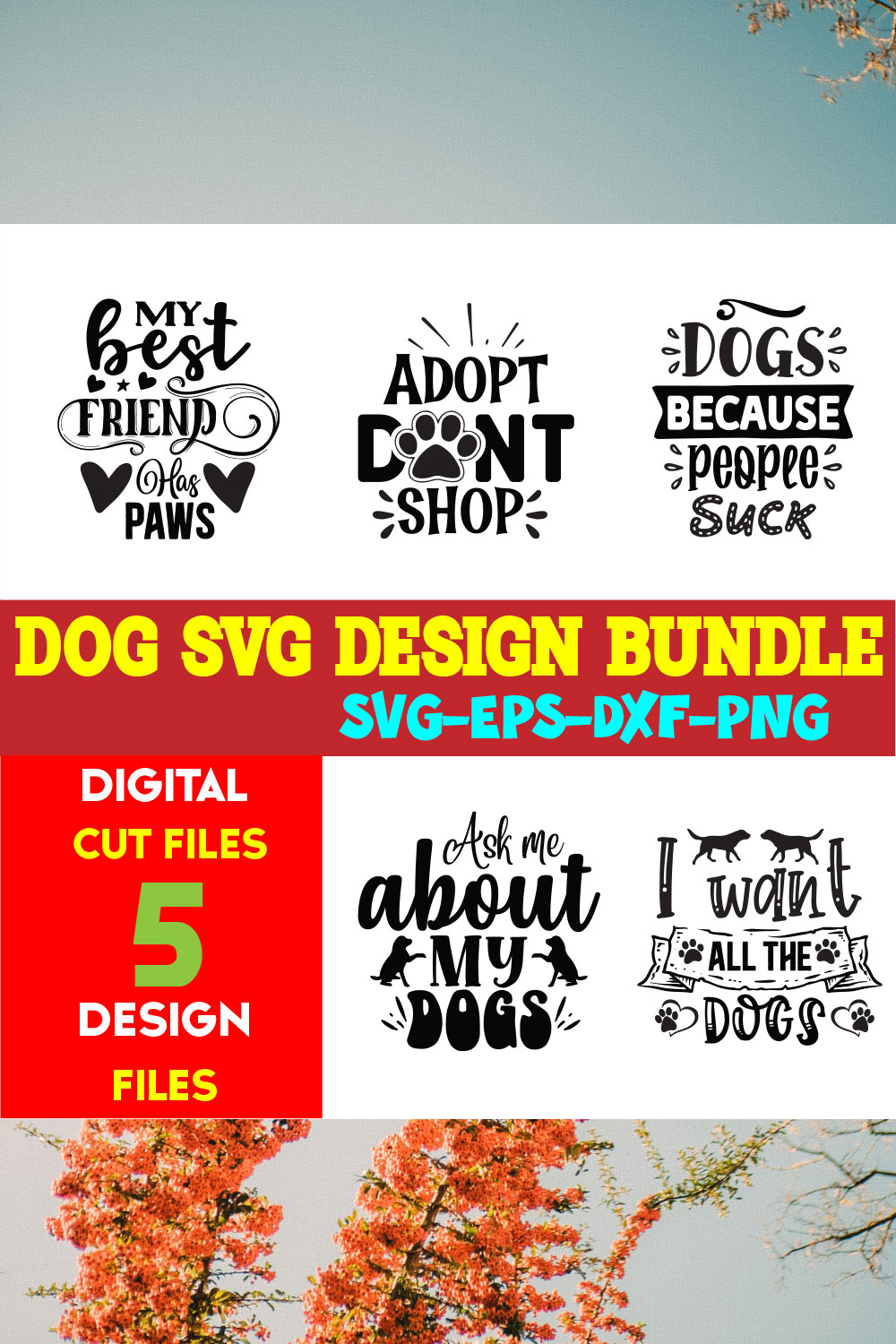 Dog T-shirt Design Bundle Vol-10 pinterest preview image.