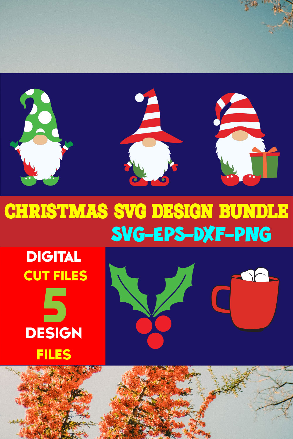 Christmas SVG T-shirt Design Bundle Volume-69 pinterest preview image.