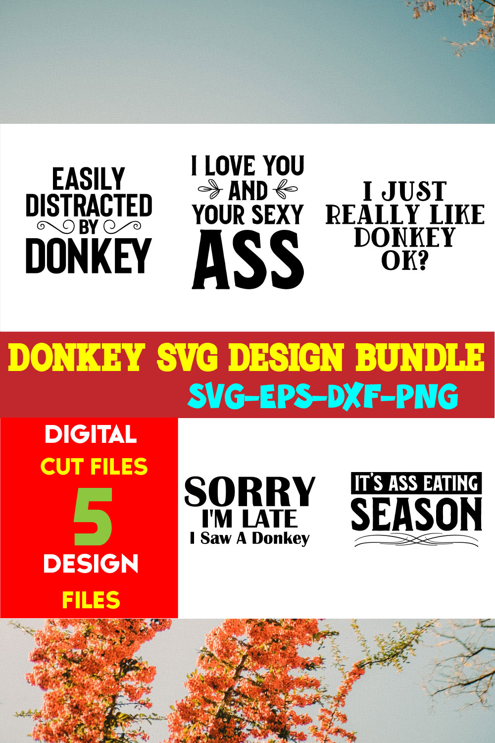 Donkey SVG T-shirt Design Bundle Volume-01 pinterest preview image.