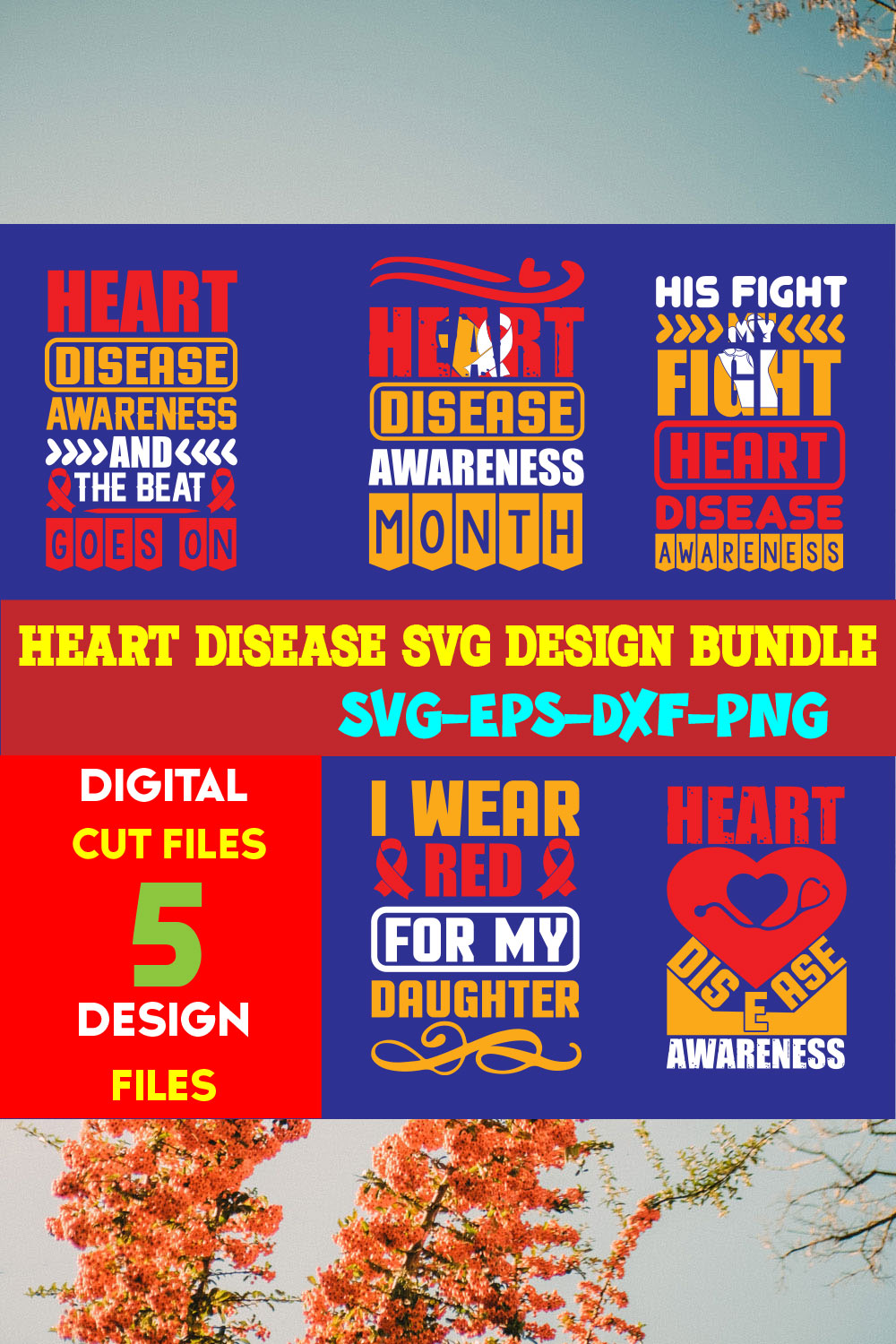 Heart Disease T-shirt Design Bundle Volume-01 pinterest preview image.