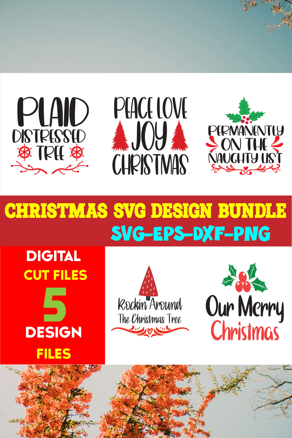 Christmas SVG T-shirt Design Bundle Volume-107 pinterest preview image.