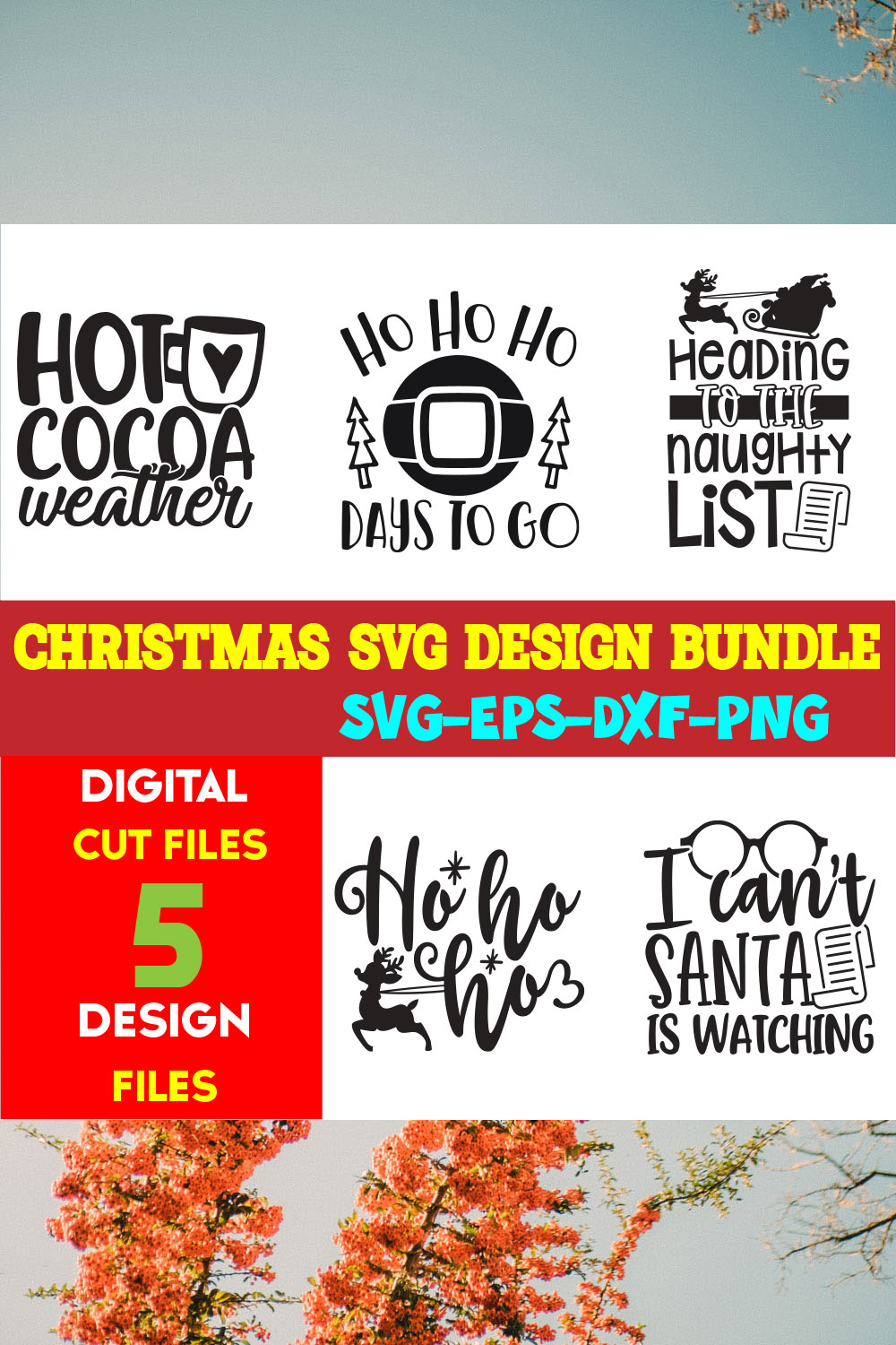 Christmas SVG T-shirt Design Bundle Volume-61 pinterest preview image.