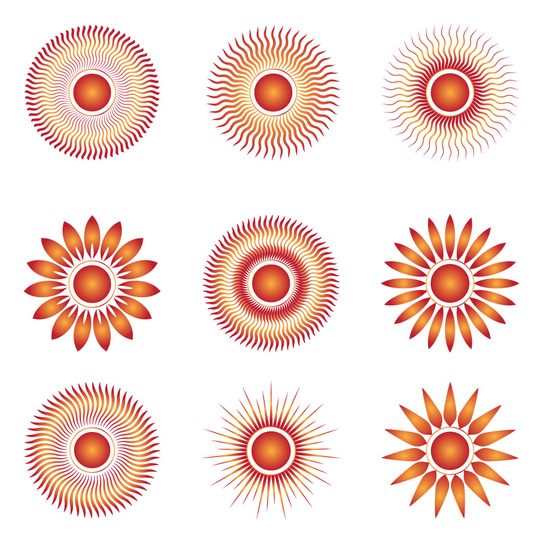Abstract Vector 9 Different Sun Logo Set preview image.