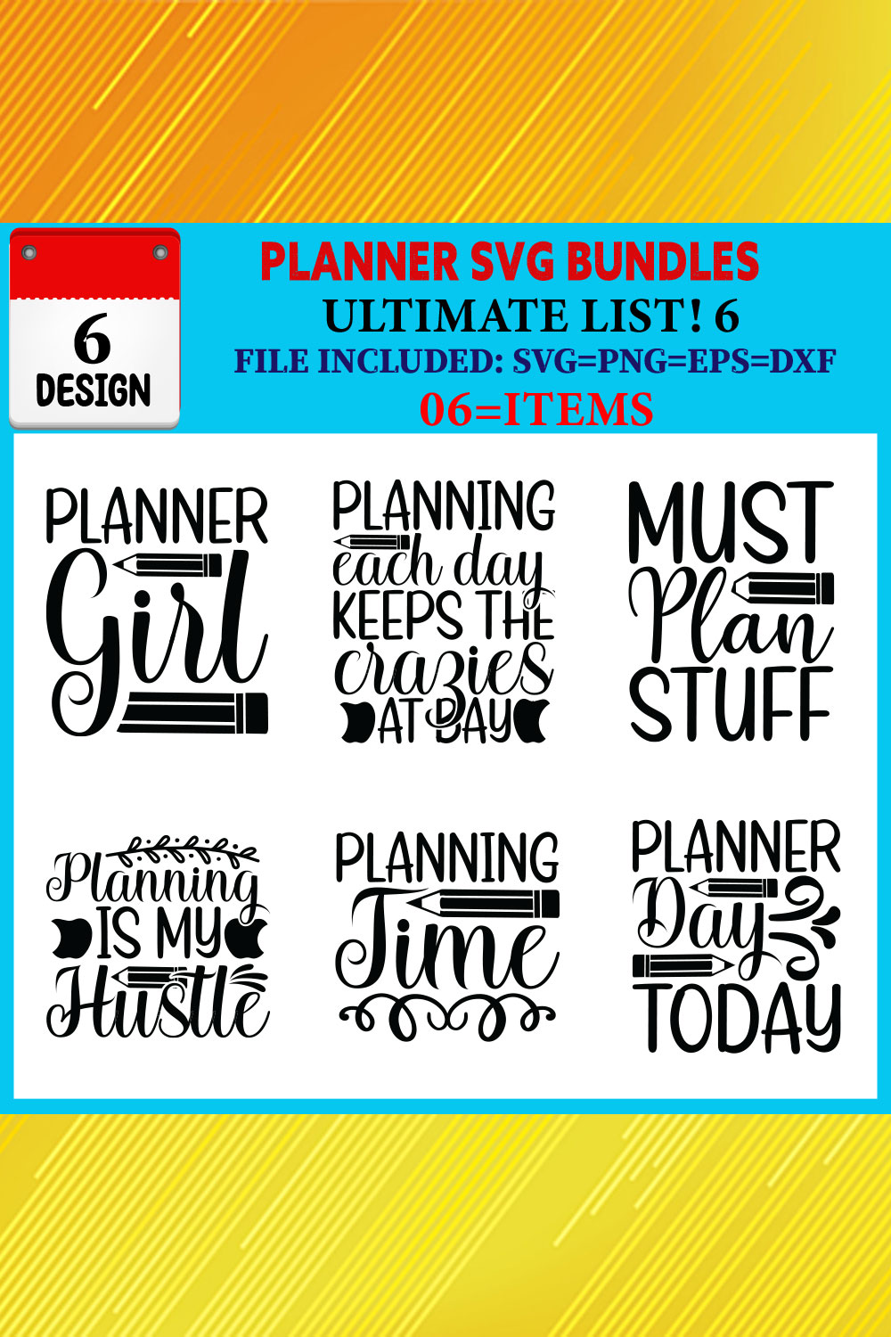 Planner T-shirt Design Bundle Vol-05 pinterest preview image.