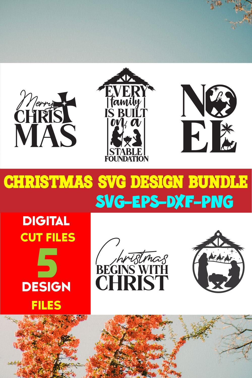 Christmas SVG T-shirt Design Bundle Volume-80 pinterest preview image.