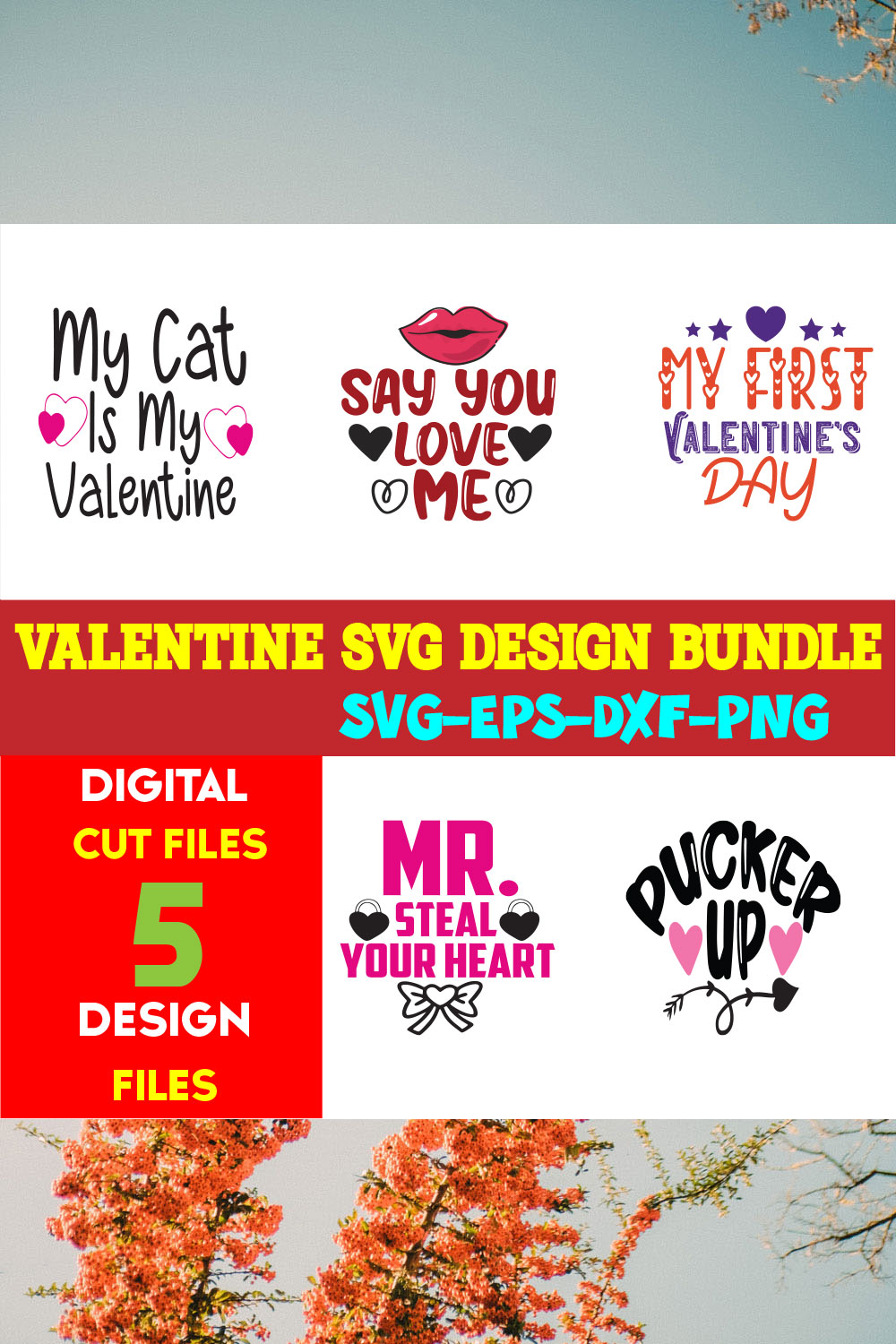 Valentine T-shirt Design Bundle Vol-15 pinterest preview image.