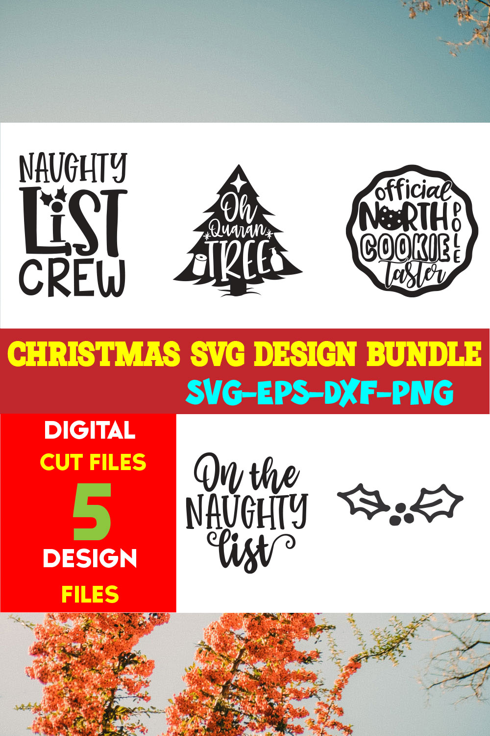 Christmas SVG T-shirt Design Bundle Volume-63 pinterest preview image.