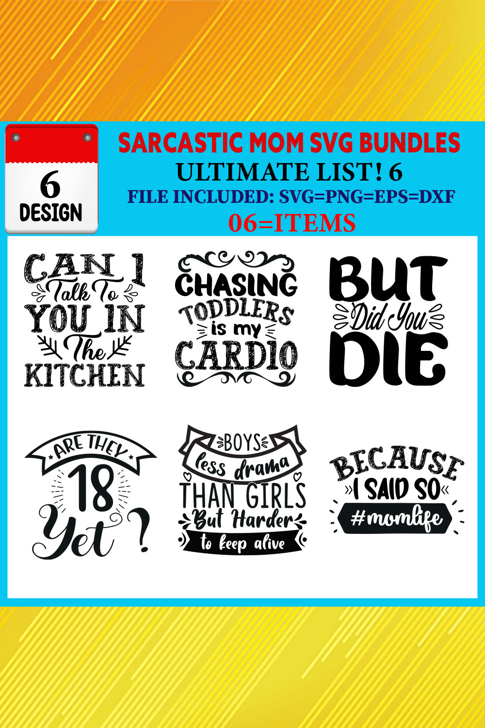 Sarcastic Mom T-shirt Design Bundle Vol-01 pinterest preview image.