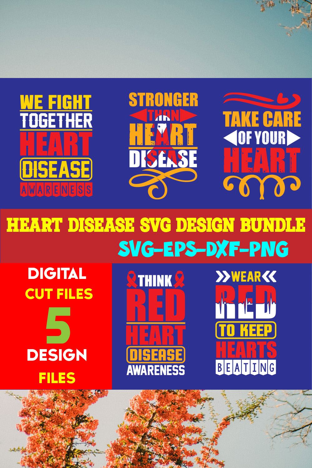 Heart Disease T-shirt Design Bundle Volume-04 pinterest preview image.