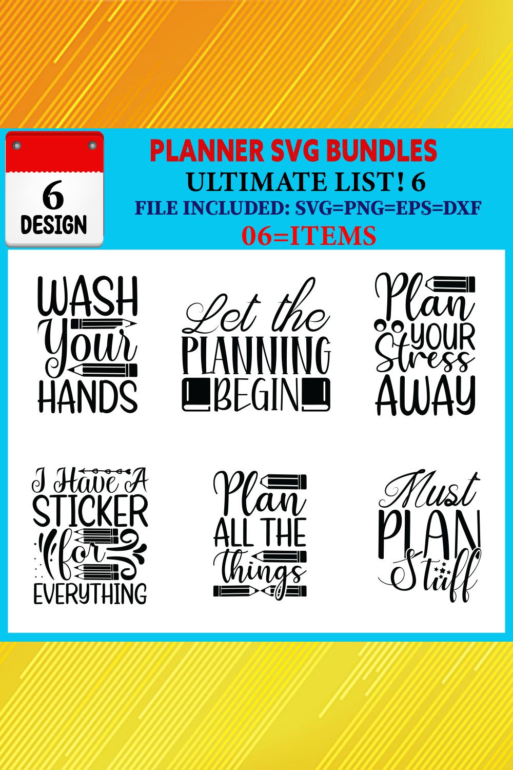 Planner T-shirt Design Bundle Vol-04 pinterest preview image.