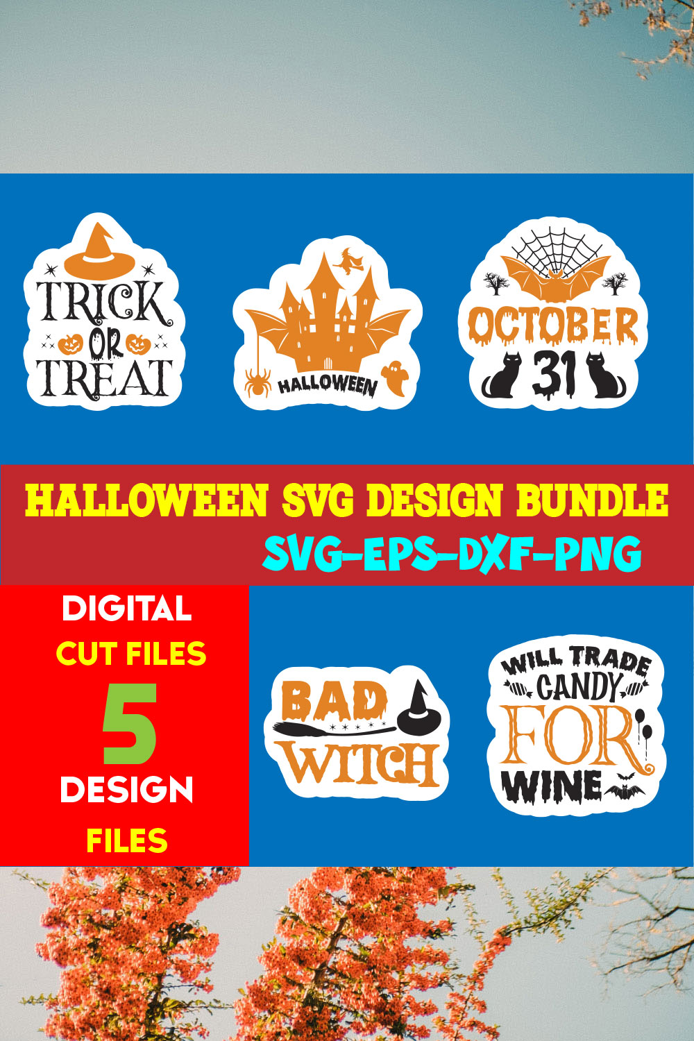 Halloween T-shirt Design Bundle Vol-18 pinterest preview image.