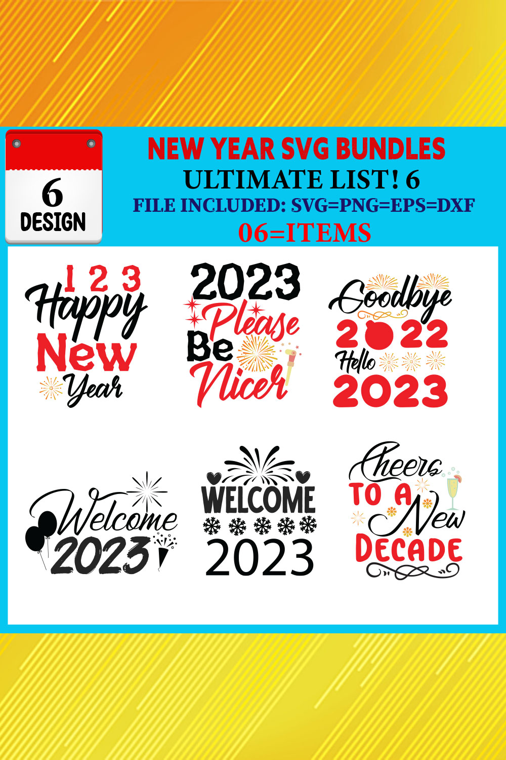 New Year T-shirt Design Bundle Vol-04 pinterest preview image.