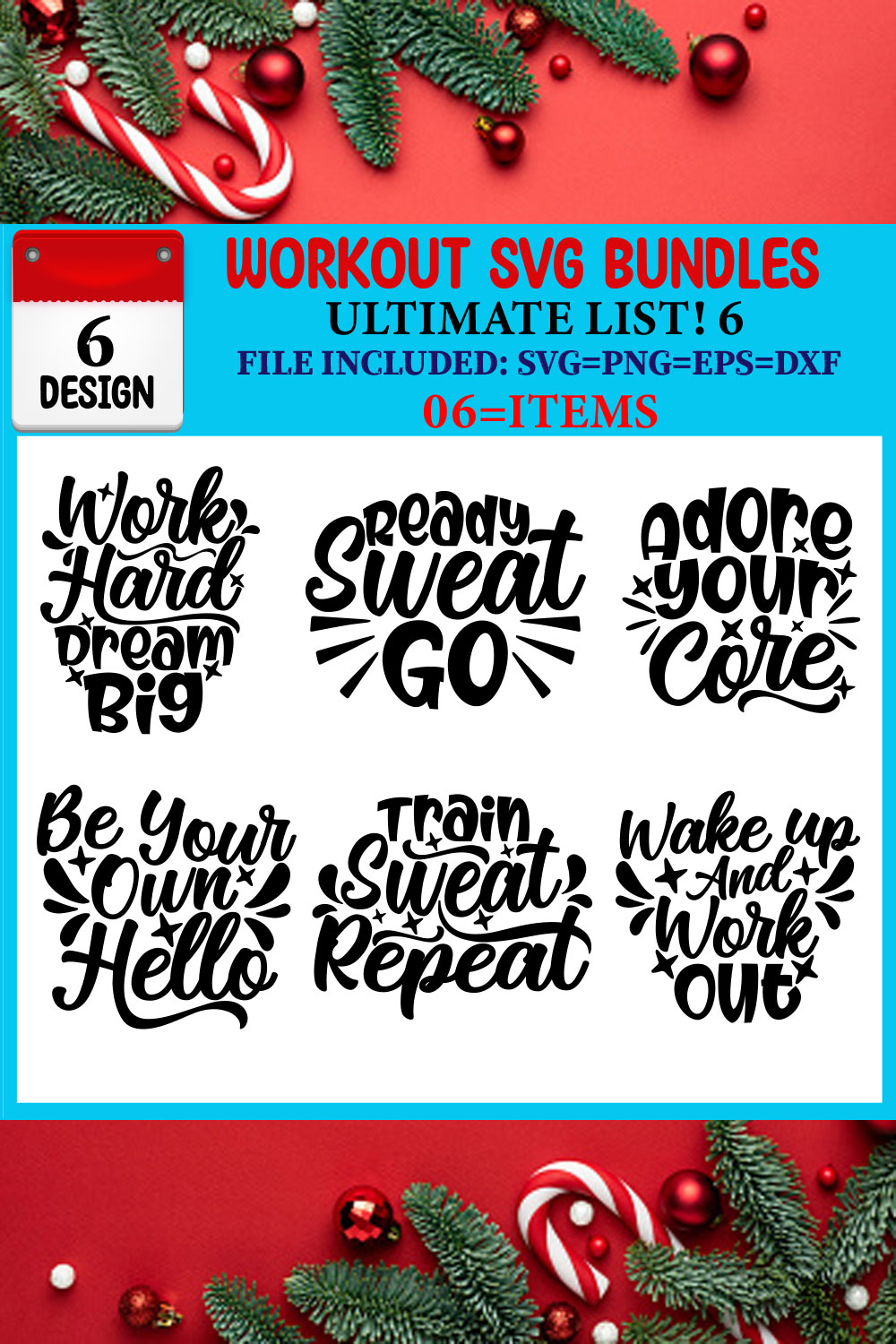 Workout T-shirt Design Bundle pinterest preview image.