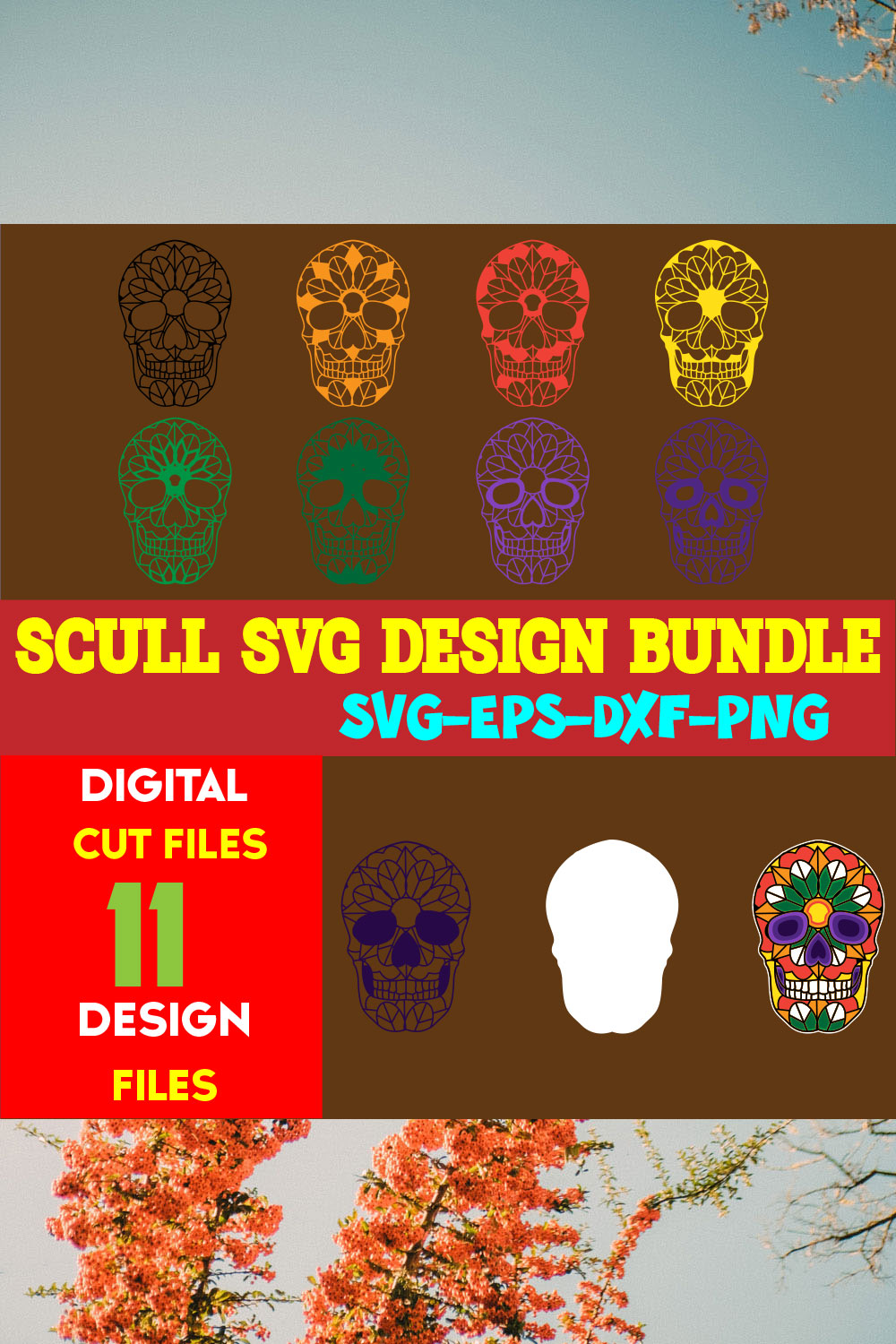 Scull SVG Design Bundle pinterest preview image.