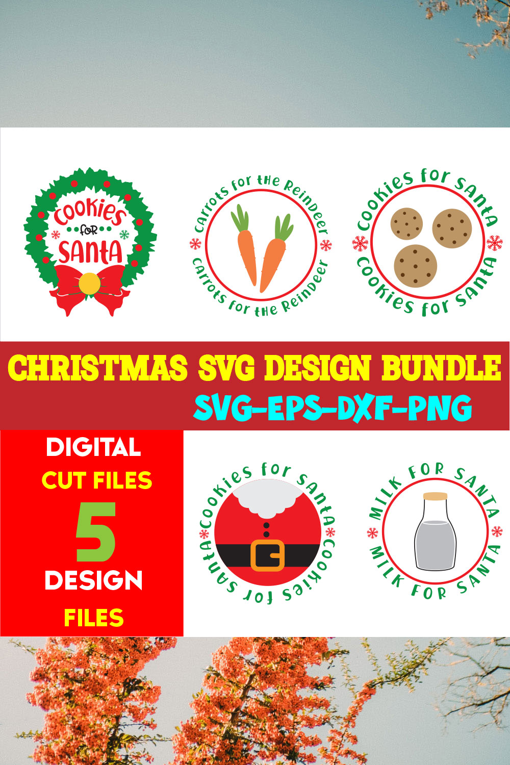 Christmas SVG T-shirt Design Bundle Volume-97 pinterest preview image.