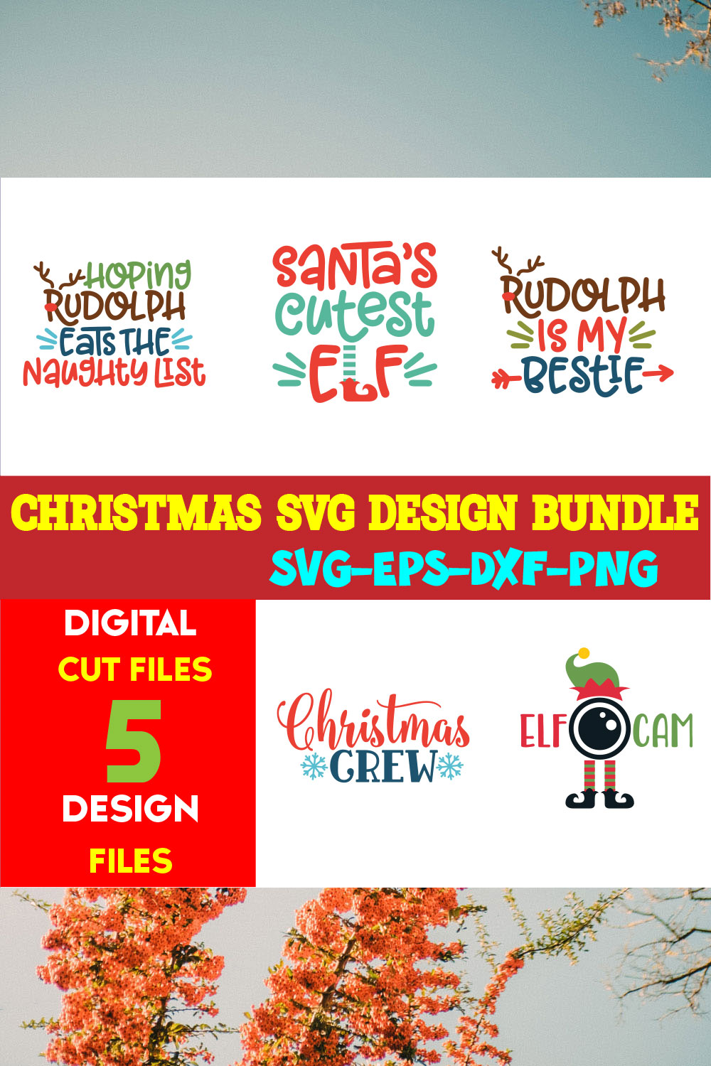 Christmas SVG T-shirt Design Bundle Volume-85 pinterest preview image.