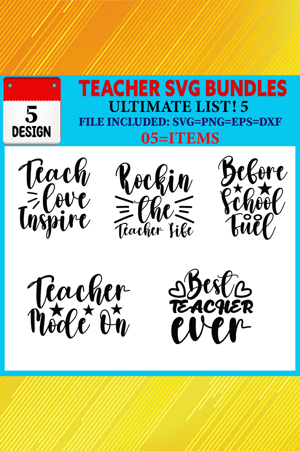 Teacher T-shirt Design Bundle Vol-08 pinterest preview image.