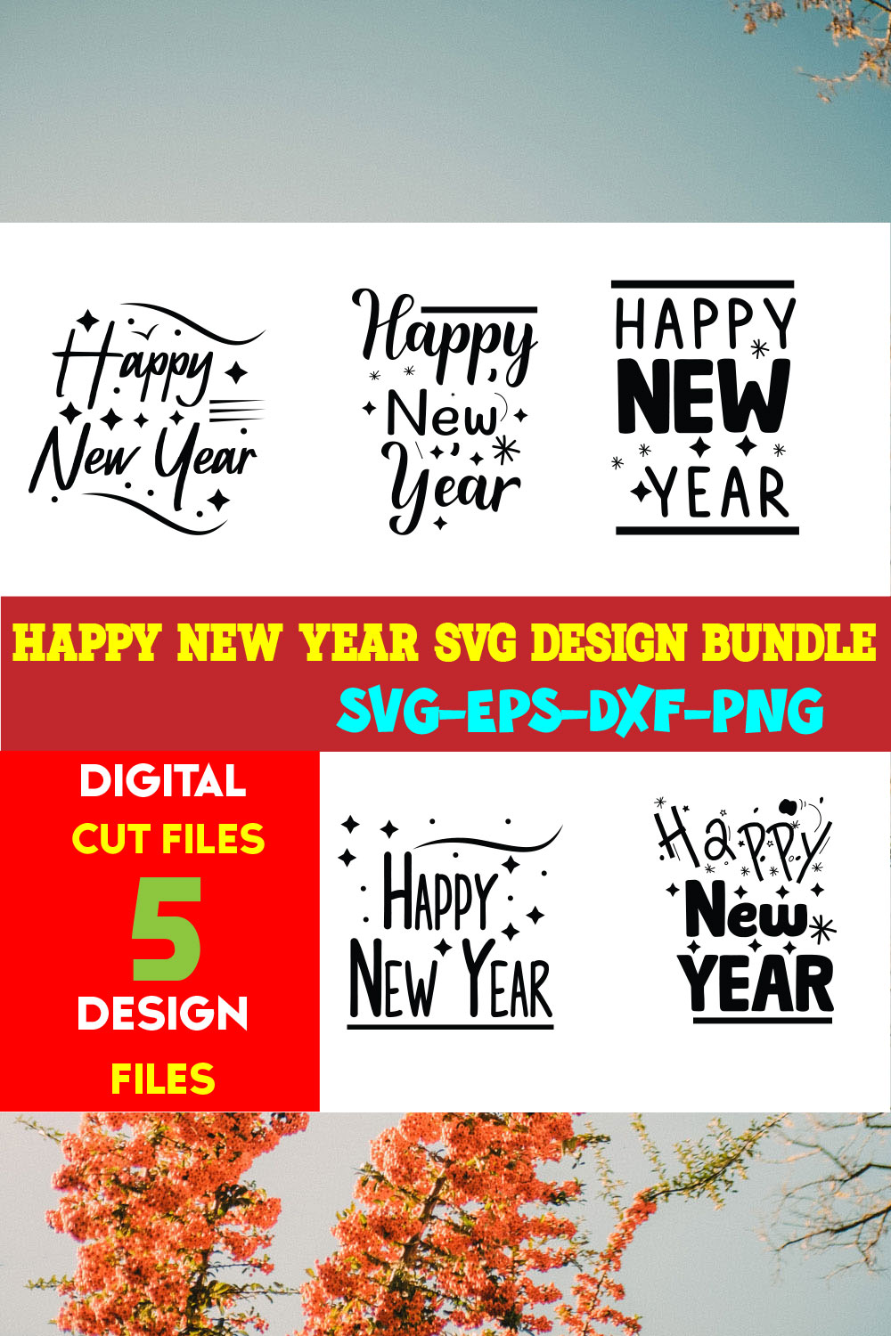 Happy New Year T-shirt Design Bundle Volume-07 pinterest preview image.