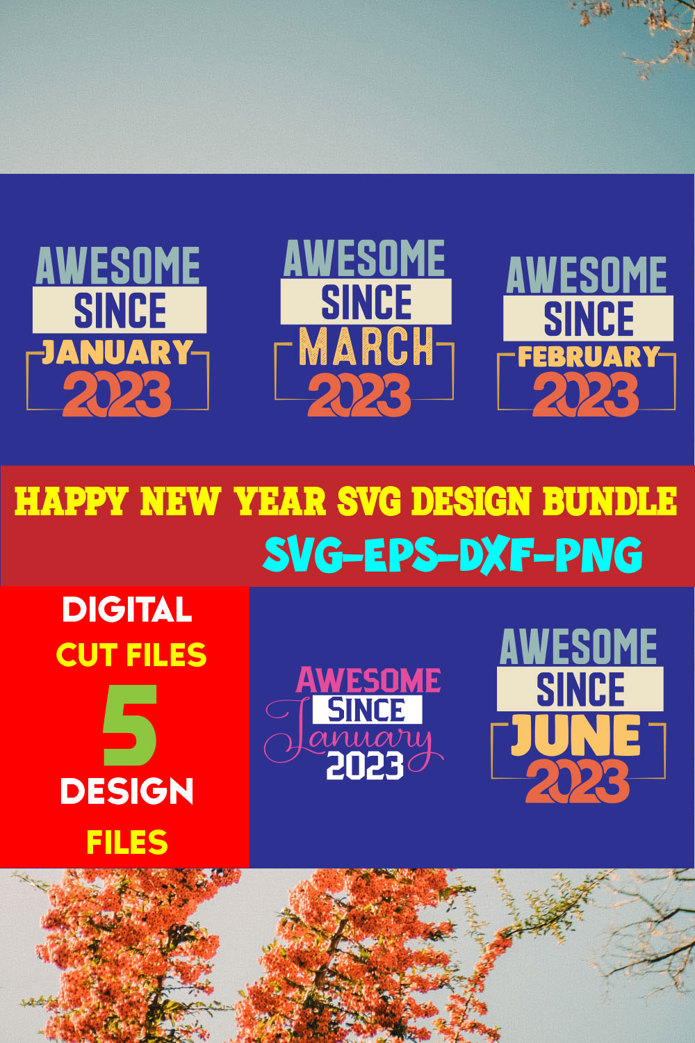 Happy New Year T-shirt Design Bundle Volume-02 pinterest preview image.