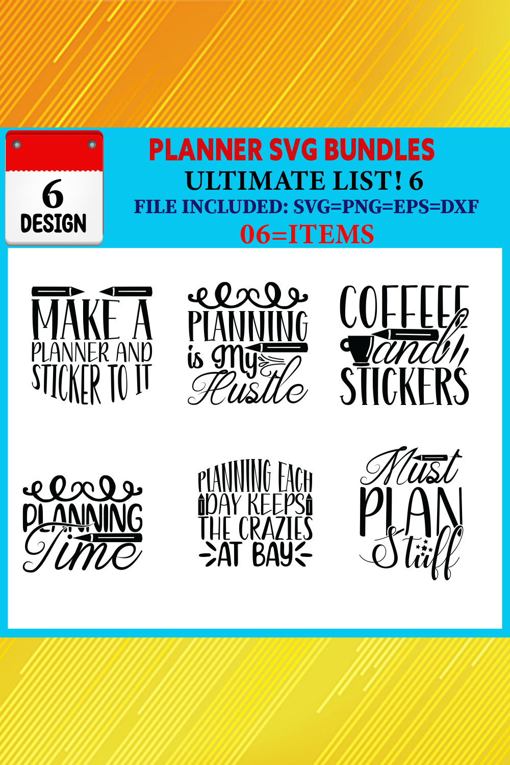 Planner T-shirt Design Bundle Vol-02 pinterest preview image.