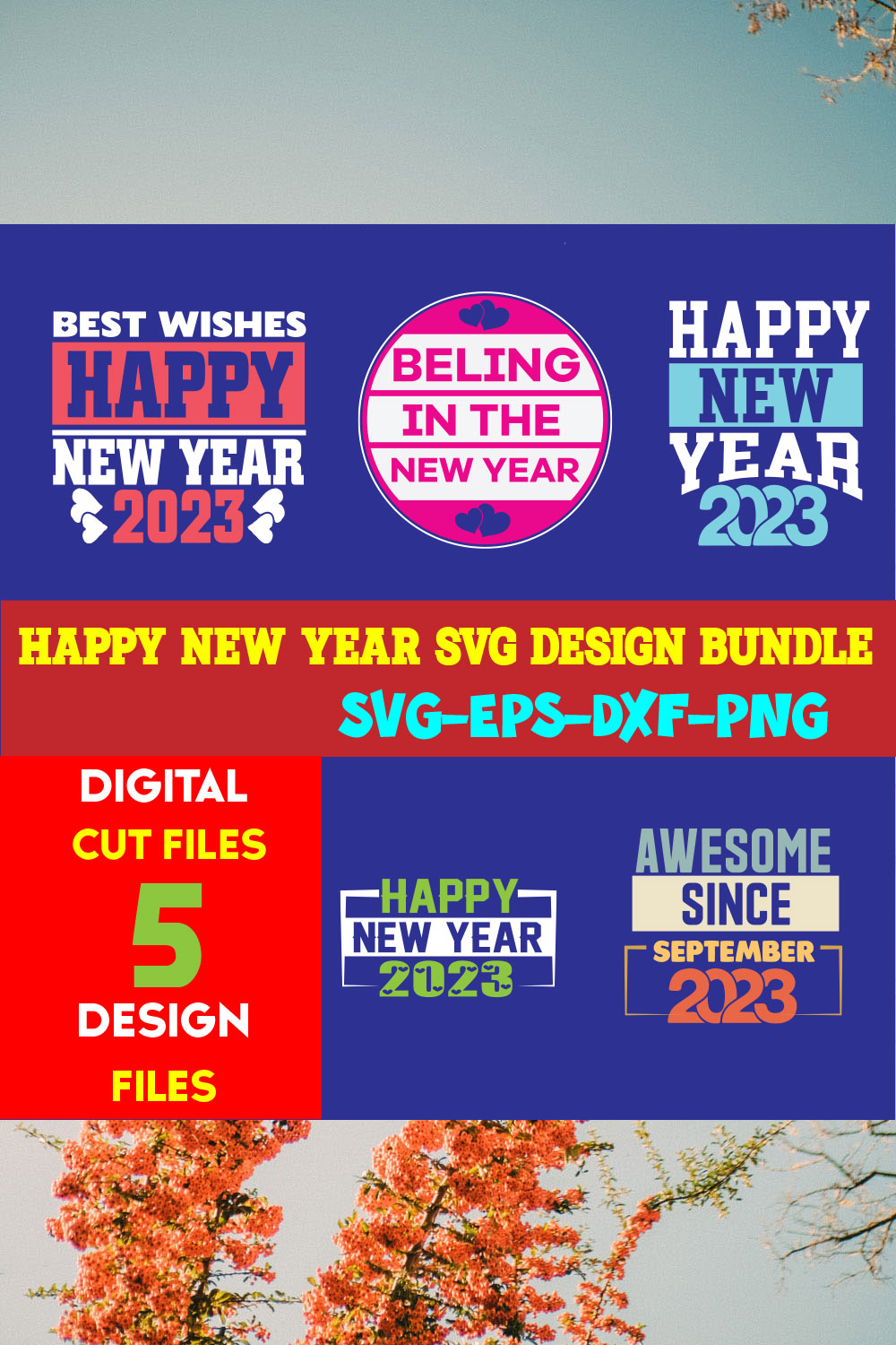 Happy New Year T-shirt Design Bundle Volume-03 pinterest preview image.