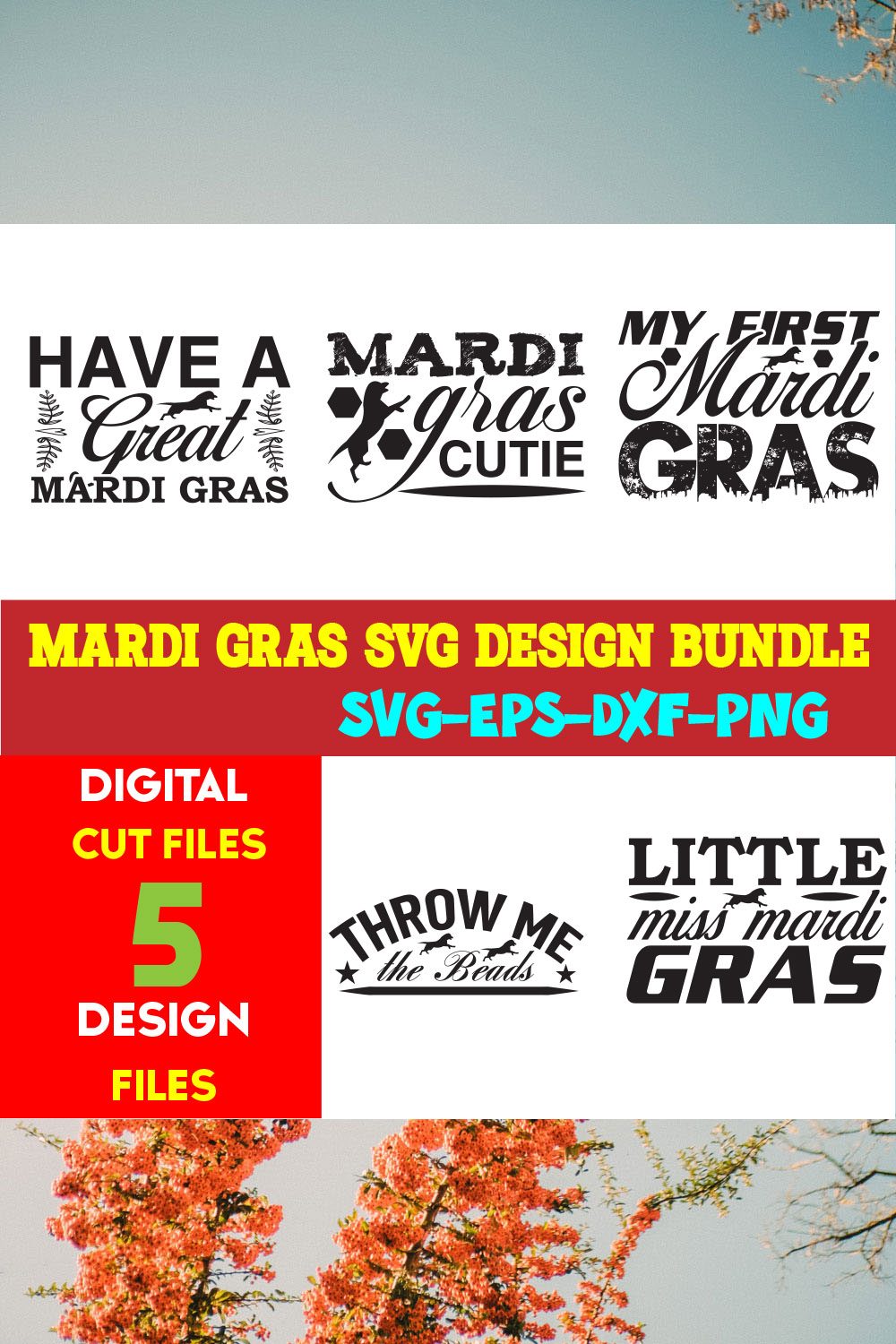 Mardi Gras T-shirt Design Bundle Vol-04 pinterest preview image.