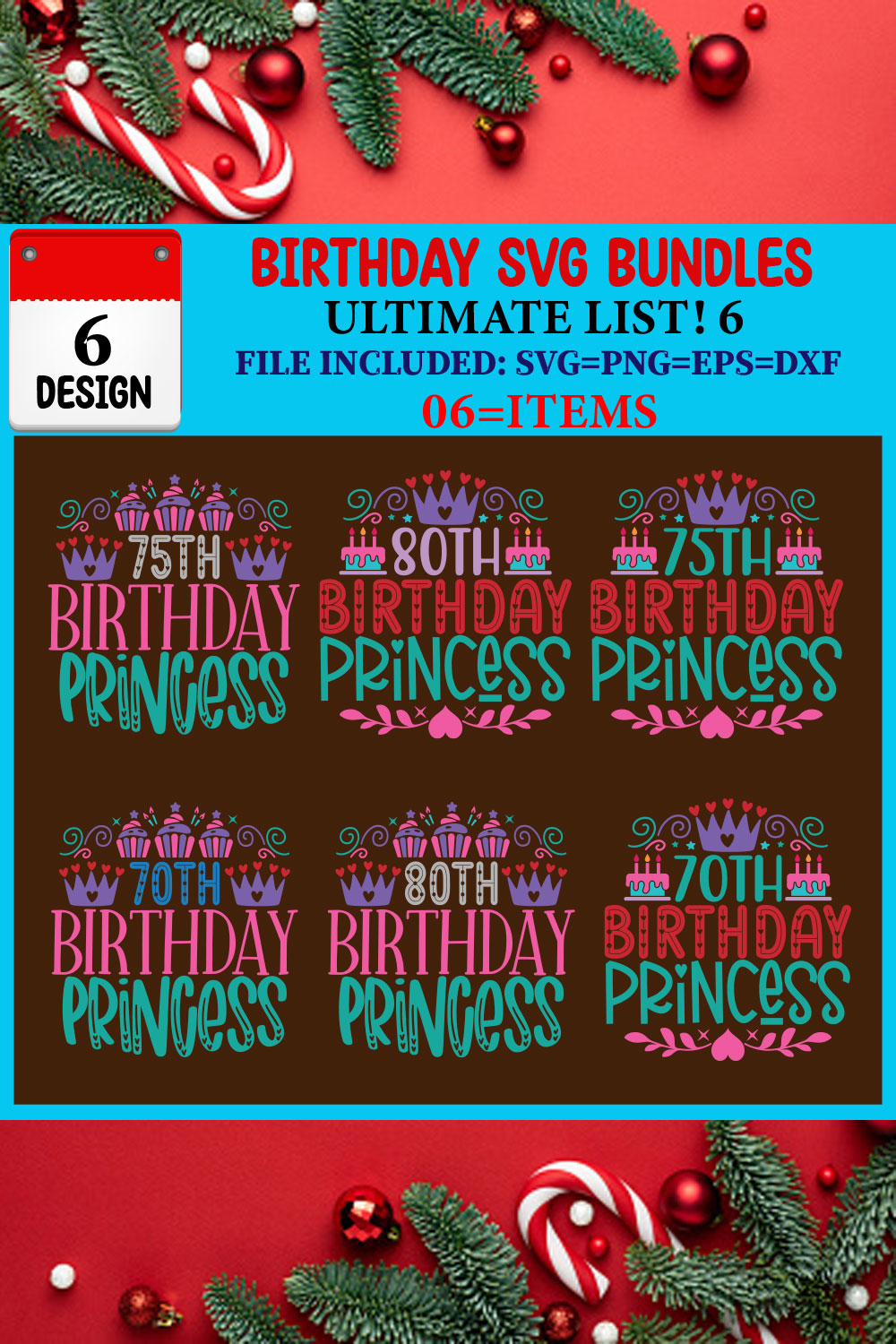 Birthday SVG T-shirt Design Bundle pinterest preview image.