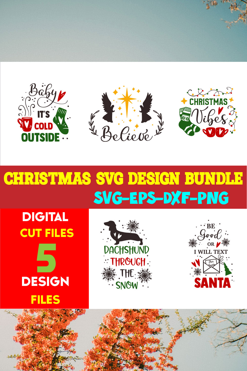 Christmas SVG T-shirt Design Bundle Volume-92 pinterest preview image.