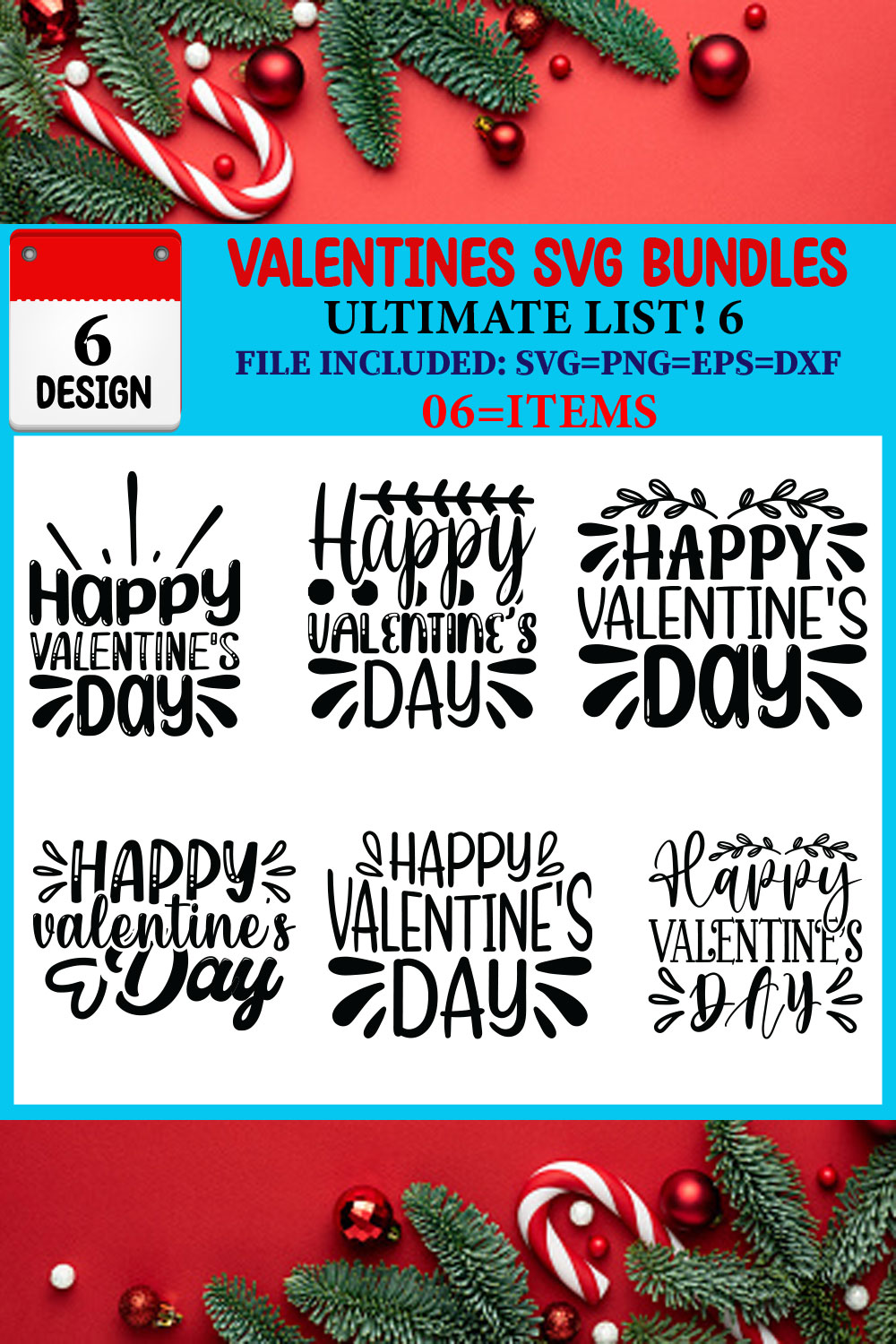 Valentines SVG T-shirt Design Bundle pinterest preview image.