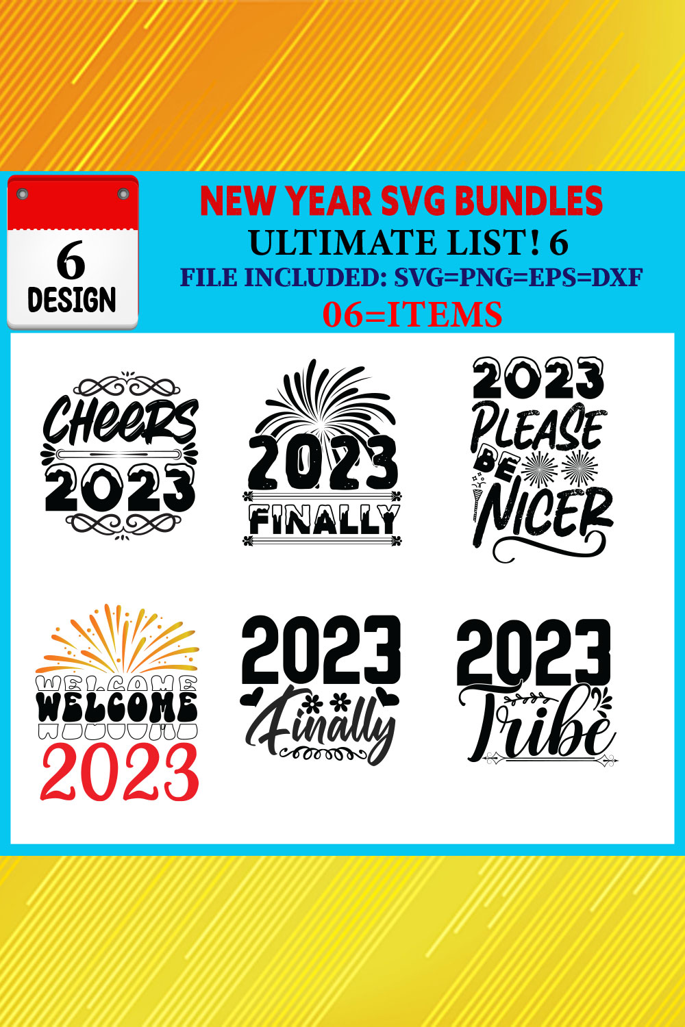 New Year T-shirt Design Bundle Vol-07 pinterest preview image.