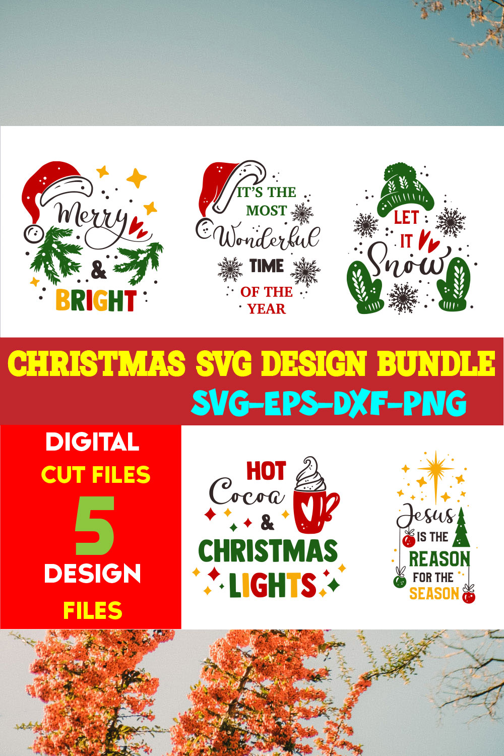 Christmas SVG T-shirt Design Bundle Volume-94 pinterest preview image.